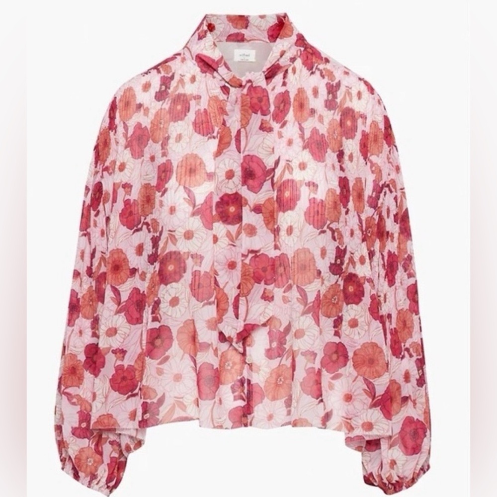 Wilfred Barbara pink floral long sleeve tie neck shirt blouse size small